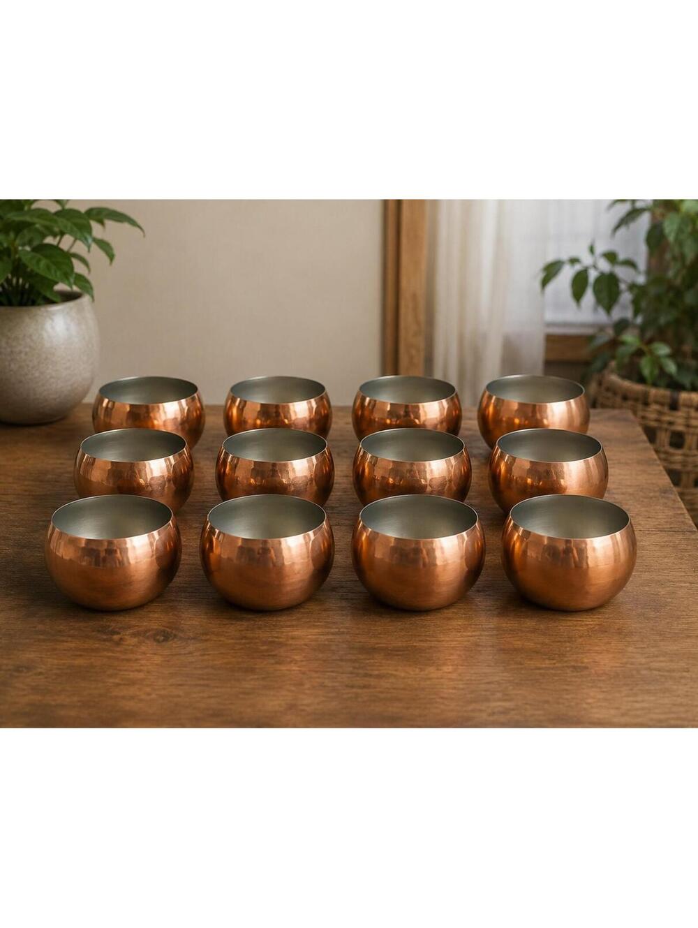 Set of 12 Copper Craft Guild Vintage Mug Cups Rounded Barrel Style Drinkware